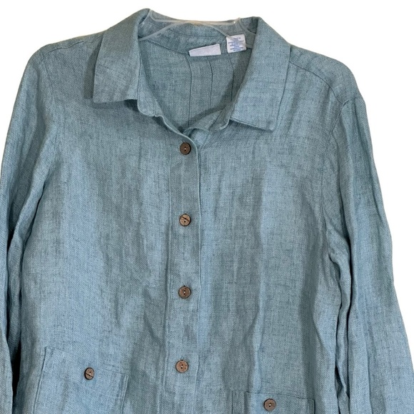 Linen Plus Sigrid Olsen Front button Top Sz M - Picture 2 of 7